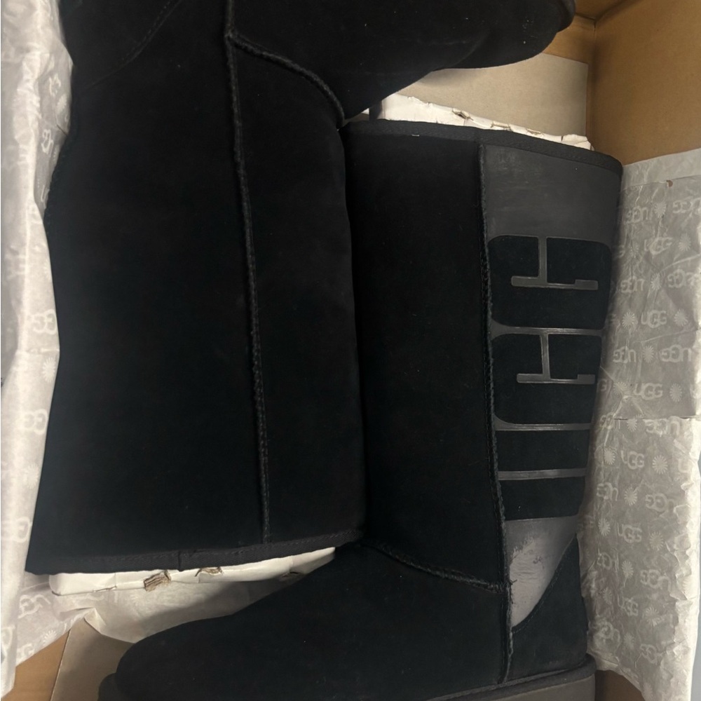 UGG Classic Tall Logo Black Rubber Boot - Picture 10 of 16
